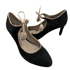 NEW Boden Women Lilli Gray Cream‎ Suede Tassel Mary Jane Mid Heel Round Toe 7.5